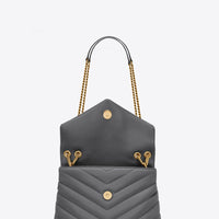 Yves Saint Laurent Loulou Large en Cuir Matelassé Black / Storm