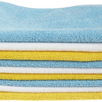 1pk Amazon Basics Microfiber Cleaning Cloth, Non-Abrasive, Reusable and Washable, Blue/White/Yellow, 16" x 12"