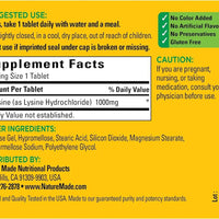 Nature Made Extra Strength L-Lysine 1000 mg Tablets, 60 Count for Protein Synthesis 02/2029