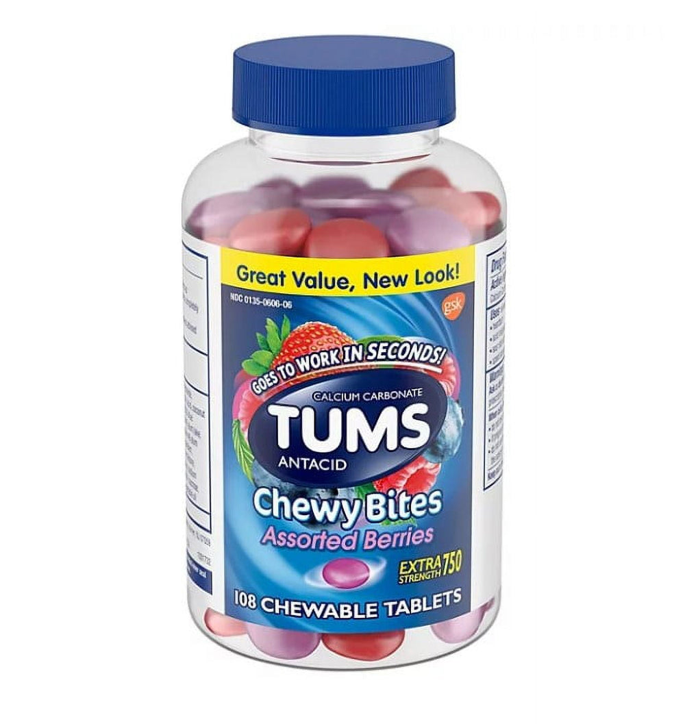 BKO * TUMS Chewy Bites Chewable Antacid Tablets for Heartburn Relief, Assorted Berries (108 ct.)