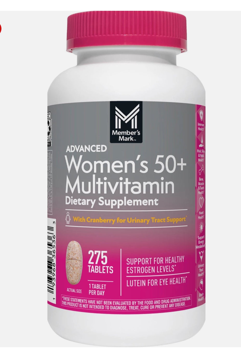 Member's Mark Advanced Women for 50+ with Cranberry, Multivitamin, 275 Tablets DLC: 03/2027