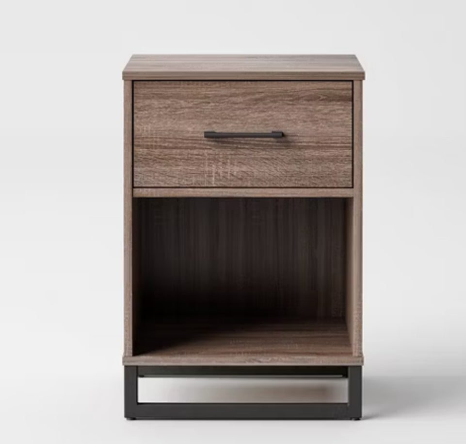 Mixed Material Nightstand Gray - Room Essentials: Laminated Metal Frame, Storage Shelf, 1 Drawer LPFT285253