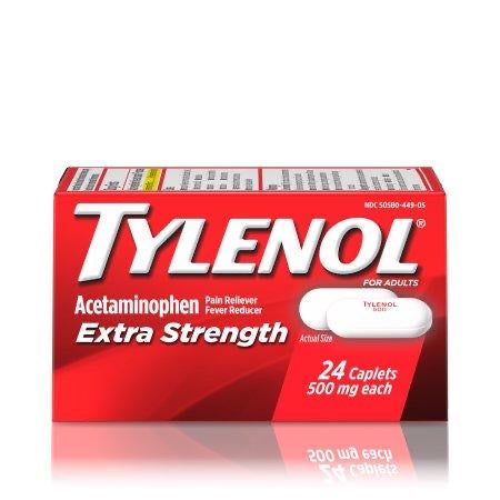 TYLENOL Extra Strength Acetaminophen 500 mg Caplets, 24 counts