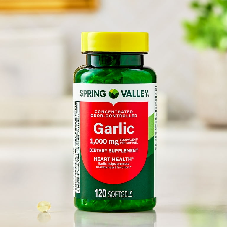 Spring Valley Odor-Controlled Garlic Dietary Supplement Softgels for Heart Health, 1000 mg, 120 Count