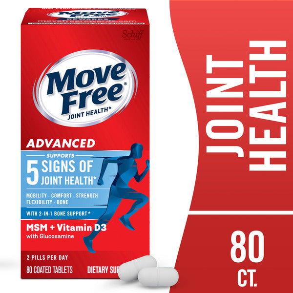 Move Free Advanced Plus MSM and Vitamin D3, Joint Health Supplement with Glucosamine and Chondroitin, 80 Count
