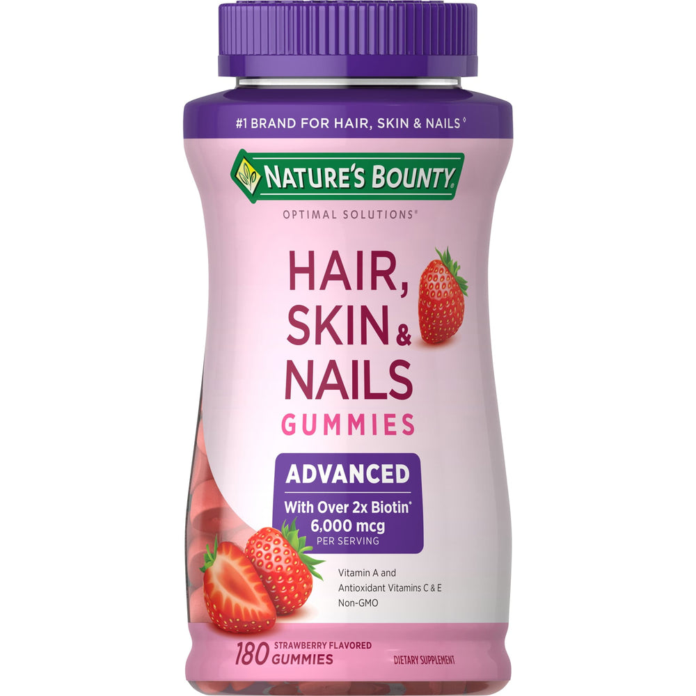 Nature's Bounty Advanced Hair, Skin and Nails Vitamin, Women's Multivitamin, 2x Biotin, Strawberry Gummies, 180 Ct