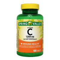 Spring Valley Vitamin С with Rose Hips Dietary Supplement Tablets for Immune Health, 1000 mg, 100 Count