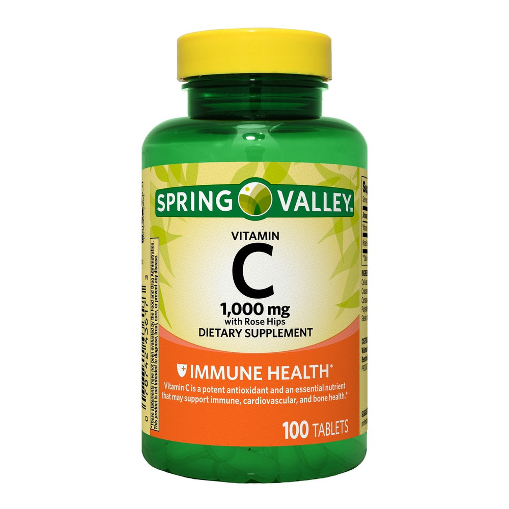 Spring Valley Vitamin С with Rose Hips Dietary Supplement Tablets for Immune Health, 1000 mg, 100 Count