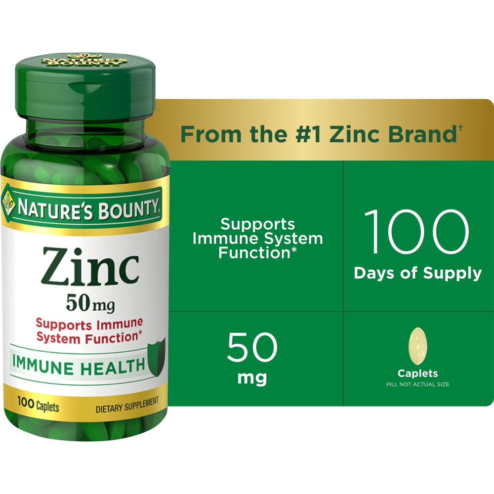 Nature's Bounty Zinc, Immune Support, Dietary Supplement, 50 mg, 100 Caplets