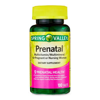 Spring Valley Prenatal Multivitamin/Multimineral for Pregnant and Nursing Women Dietary Supplement Tablets, 100 Count DLC: