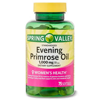 
              Spring Valley Evening Primrose Oil Women's Health Dietary Supplement Softgels, 1000 mg, 75 Count DLC: JUL27
            