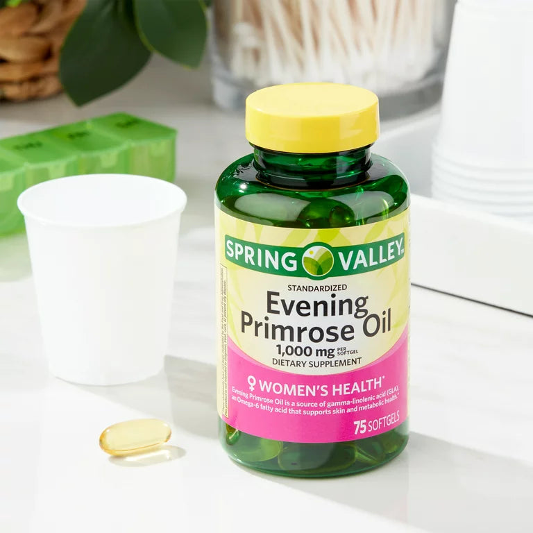 Spring Valley Evening Primrose Oil Women's Health Dietary Supplement Softgels, 1000 mg, 75 Count DLC: JUL27