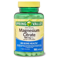 Spring Valley Rapid-Release Magnesium Citrate Bone Health Dietary Supplement Capsules, 100 mg, 100 Count DLC: JAN26