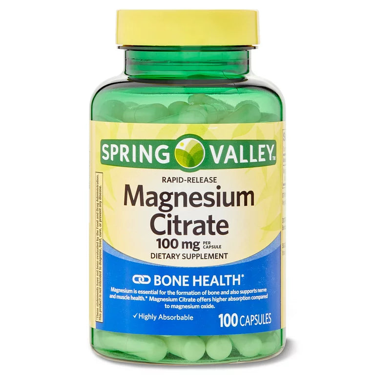 Spring Valley Rapid-Release Magnesium Citrate Bone Health Dietary Supplement Capsules, 100 mg, 100 Count DLC: JAN26
