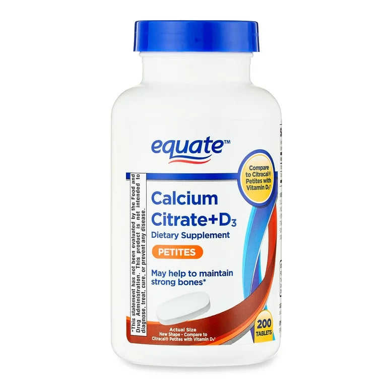 Equate Calcium Citrate + D3 Petites Tablets Dietary Supplement, 200 Count DLC: MAI25