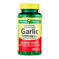 
              Spring Valley Odor-Controlled Garlic Softgels Dietary Supplement, 1,000 mg, 120 Count DLC: OCT25
            