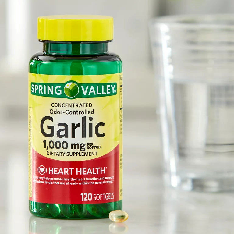 Spring Valley Odor-Controlled Garlic Softgels Dietary Supplement, 1,000 mg, 120 Count DLC: OCT25
