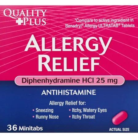 Quality Plus Allergy Relief, 25 mg, Minitabs DLC: AUG26