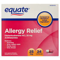 Equate Equate Diphenhydramine Allergy Relief 24 Capsules, 25 mg, DLC: MAR26
