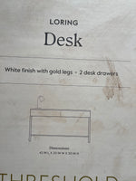 
              Loring Wood Writing Desk with Drawers and Charging Station White/Gold - Threshold
            