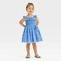 Toddler Girls' Chambray Smocked Dress - Cat & Jack Blue 3T