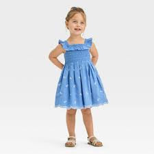Toddler Girls' Chambray Smocked Dress - Cat & Jack Blue 3T