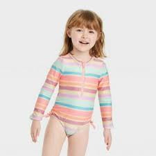 Toddler Girls' One Piece Rash Guard - Cat & Jack Off-White 4T