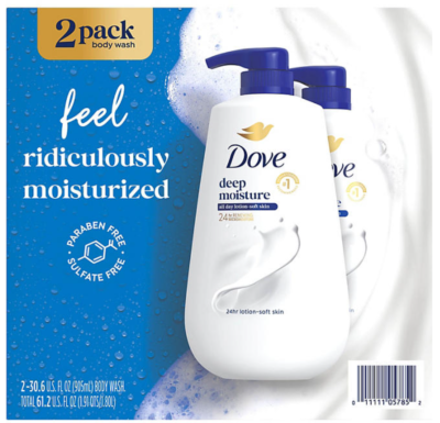 Gel douche Dove Deep Moisture avec pompe – Doux et hydratant, 900 ml, paquet de 2
