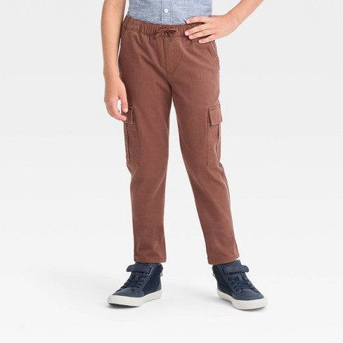 Boys' Stretch Tapered Cargo Pants - Cat & Jack Brown 14 Husky