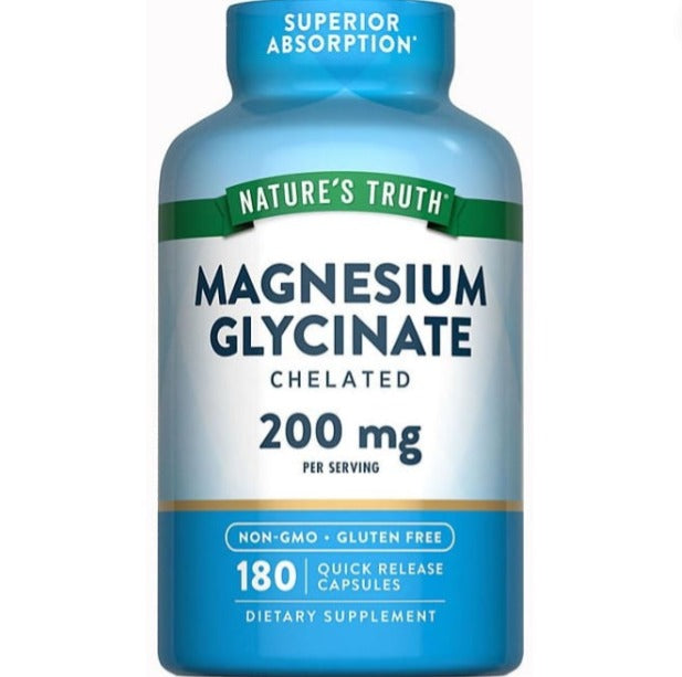 Nature's Truth  Magnésium Glycinate Chelated Superior  absorption 200 mg 180 capsules à libération rapide