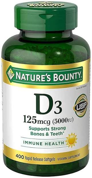 Nature's Bounty Immune Health Vitamine D3 5 000 UI, libération rapide, 400 gélules