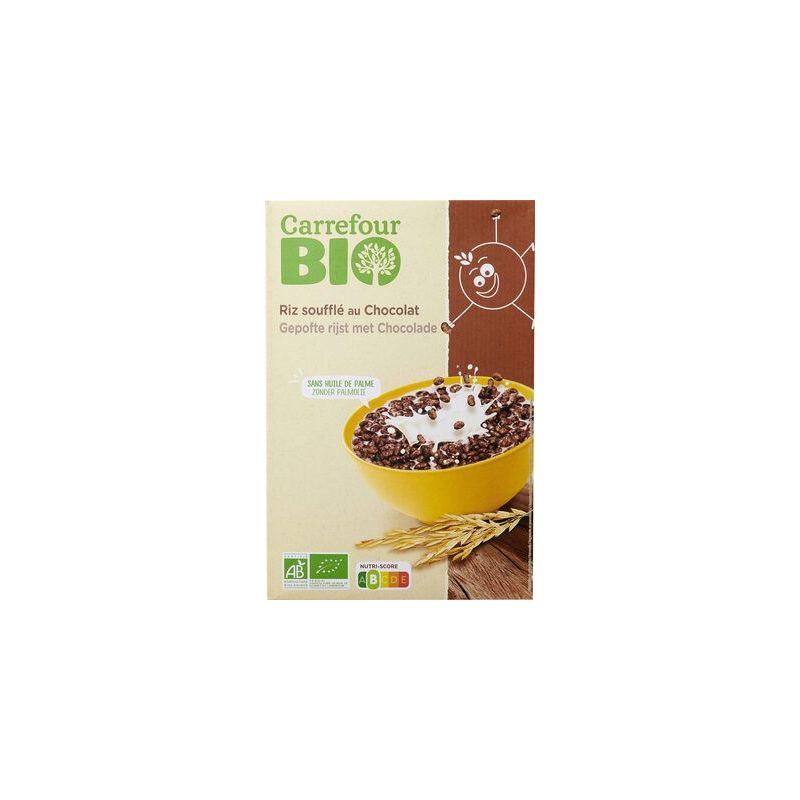 CARREFOUR BIO 375G CÉRÉALES RIZ SOUFFLÉ AU CHOCOLAT CRF DLC: 17-NOV23