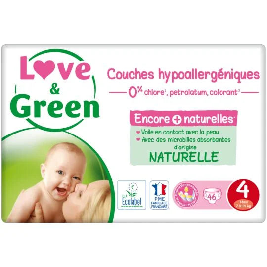 Couches Bébé Hypoallergéniques et Ecologiques Taille 4 Naissance : 7-14 Kg LOVE & GREEN