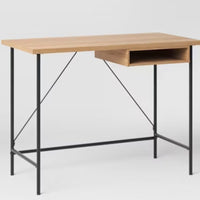 Wood and Metal Writing Desk with Storage Natural Laminate - Room Essentials: Sturdy Home Office Furniture with Open Shelf (101.6 cm x 50.8 cm x 76.2 cm)