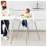 ANTILOP Chaise Haute avec Plateau, Blanc/Gris Argent Pour bébés