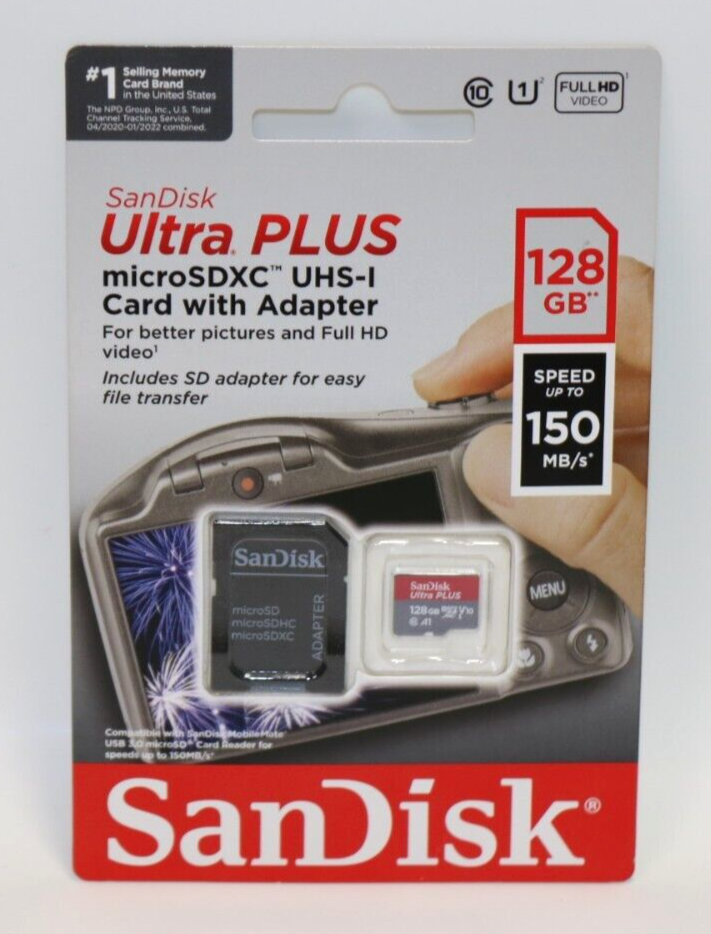 SanDisk Ultra Plus MicroSDXC UHS-I Card W/ Adapter 128GB SDSQUBC-128G-AT6IA