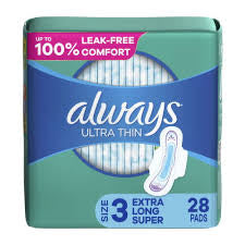 Always Ultra Thin Pads Size 2 Super Long Absorbency Unscented W/Wings 46 ct.