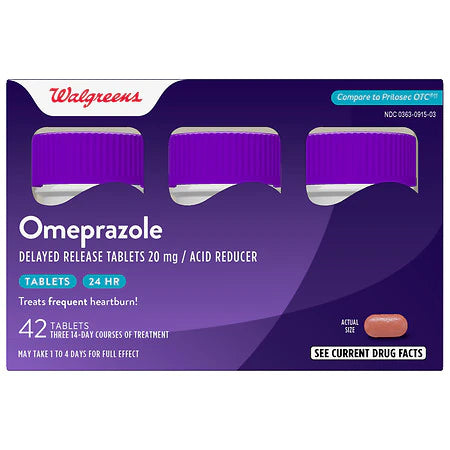 Walgreens Omeprazole Delayed Release Tablets 20 mg, Acid Reducer  DLC: JUL24