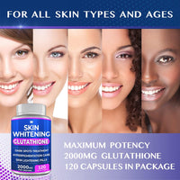 
              Comprimés blanchissants au glutathion - 120 capsules de 2 000 mg de glutathion - Supplément éclaircissant efficace pour la peau - Élimine les taches brunes, le mélasma et les cicatrices d'acné, traite l'hyperpigmentation - Antioxydant anti-âge  04/2027
            