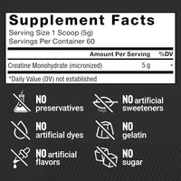 Créatine Monohydrate, Poudre de Créatine pour le Gain Musculaire, Plus de Force et une Récupération d'Entraînement Plus Rapide, Créatine Micronisée Cliniquement Étudiée, Dose de 5 g par Portion, Sans Saveur, 60 Portions-DL:08/2026