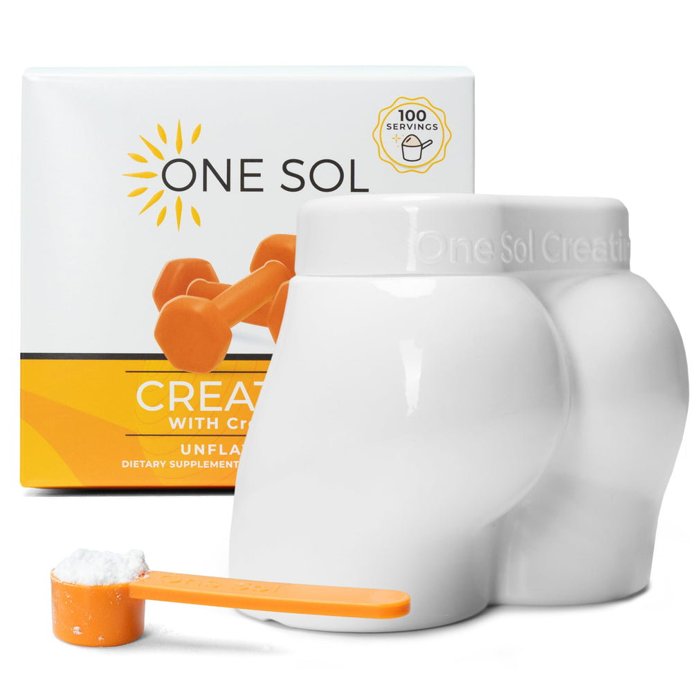 One Sol Creatine for Women Booty Gain, Poudre de créatine entièrement naturelle pour femmes avec Creapure, Augmente la masse musculaire maigre, Réduit le temps de récupération, Favorise la santé du cerveau et des os (sans saveur, 100 portions-DLC: