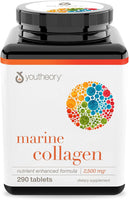 
              Collagène marin Youtheory - 2 500 mg de collagène hydrolysé - Peau de soutien * - Collagène d'origine piscicole - avec vitamine C, A, C, E, B6, B12 et & Plus - Très digestible et Absorbable - 290 Comprimés
            