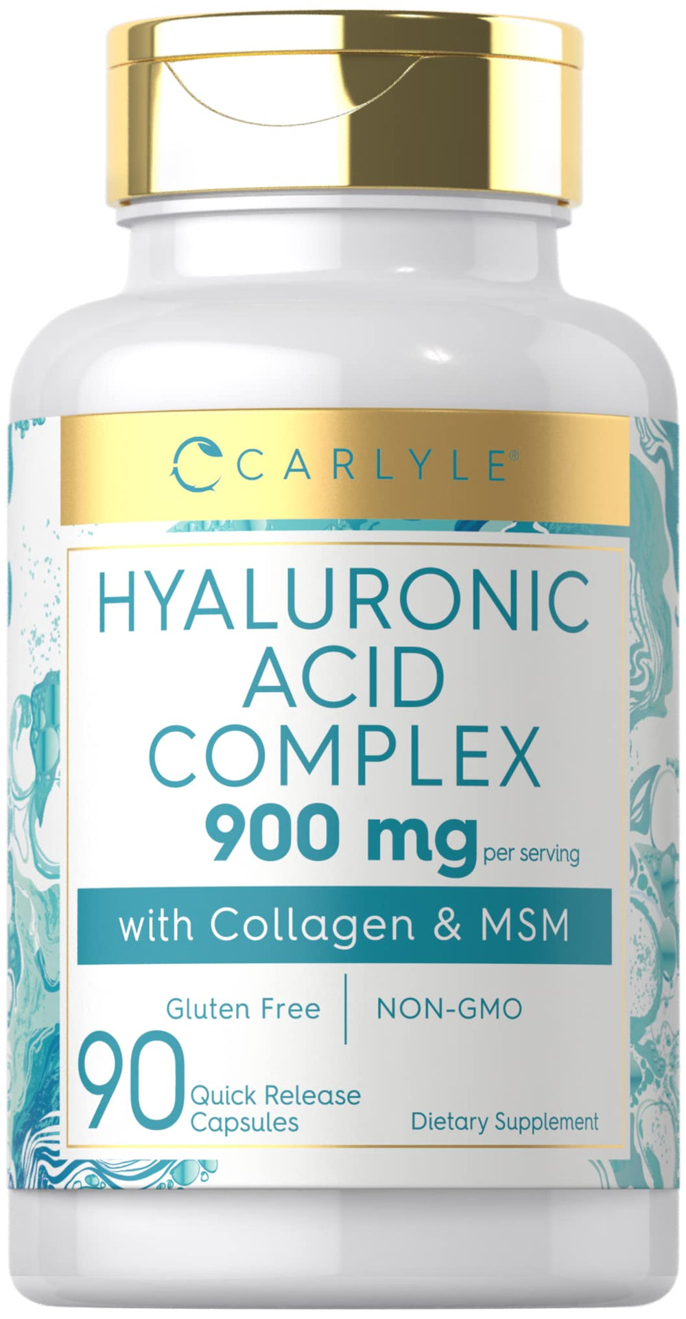 Carlyle Hyaluronic Acid Complex 900 mg | with Collagen and MSM | 90 Capsules | Non-GMO, Gluten Free-DLC:04/2027