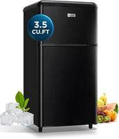 
              WANAI BCD-100A 3.5 cubic-foot compact double-door refrigerator featuring a top-mounted freezer and a freestanding design.
            