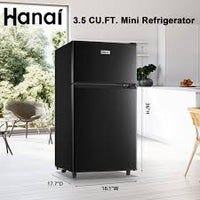 
              WANAI BCD-100A 3.5 cubic-foot compact double-door refrigerator featuring a top-mounted freezer and a freestanding design.
            