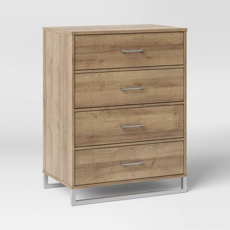 Mixed Material 4 Drawer Dresser Natural Wood - Room Essentials: MDF Frame, Spot Clean, ASTM Compliant