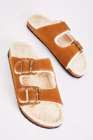 
              Loungeable Buckle Strap Slider with Faux Fur Lining
            