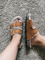 
              Loungeable Buckle Strap Slider with Faux Fur Lining
            