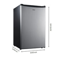 
              Galanz 4.3 Cu ft Single Door Mini Fridge, Stainless Steel Look, New, Width 19.12" inclu transfo
            