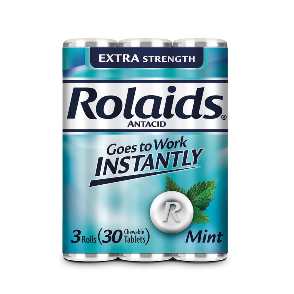 Rolaids Antiacide extra fort, 30 comprimés à croquer, soulagement des brûlures d'estomac à saveur de menthe, 3 x 10 comprimés